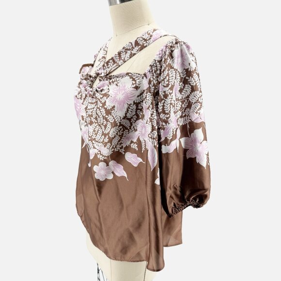 Cato Top Floral Print Cold Shoulder Halter Neckline Silky Multicolor XL NEW - Picture 4 of 9